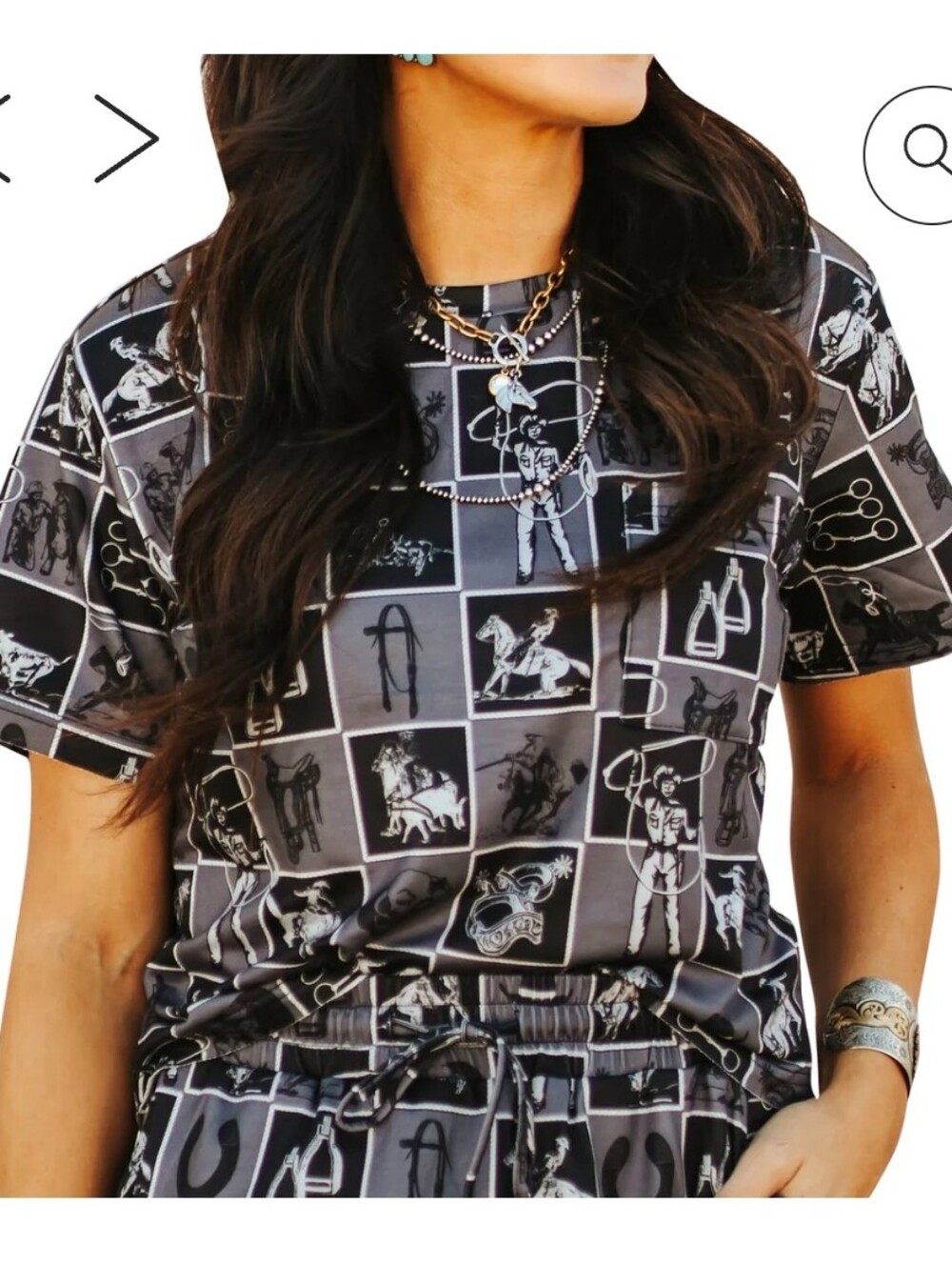 2 Fly Co. NWT Women's Cowpoke  Black & Gray Western Cowboy Short-Sleeve Top L/XL